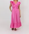 Karlie Double Vneck Ruffle Maxi Dress In Pink In Pink