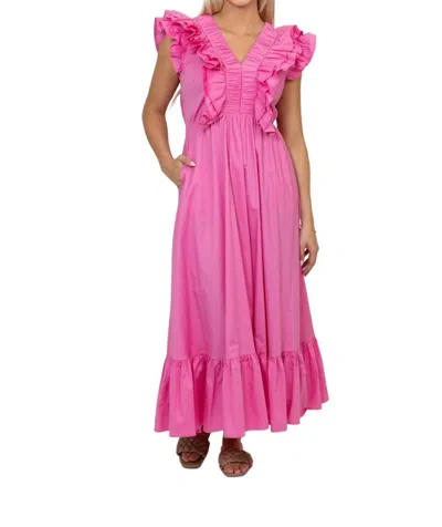 Karlie Double Vneck Ruffle Maxi Dress In Pink