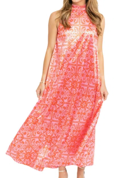 Karlie Dynasty Silky Floral Mock Neck Dress In Pink