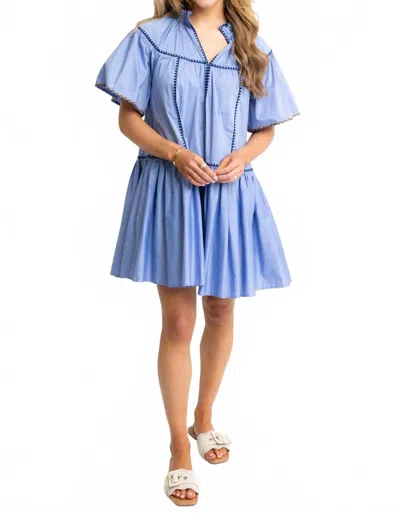 Karlie Embroidered Trim Tier Dress In Blue