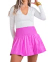 Karlie Solid Pleather Skort In Bubble Gum Pink In Pink