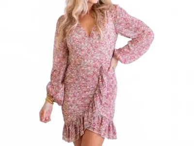 Karlie Fiona Floral Wrap Ruffle Dress In Red In Pink