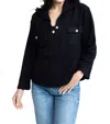 Karlie Fleece Collar Top In Black In Black