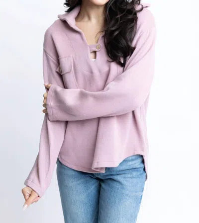 Karlie Fleece Collar Top In Pink