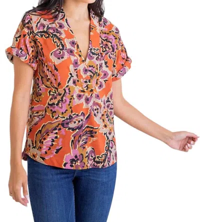 Karlie Floral Abstract Signature Vneck Top In Rust In Orange