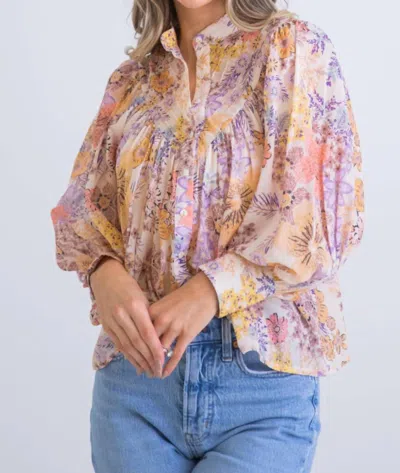 Karlie Floral Boho Pleat Top In Pastel In Multi
