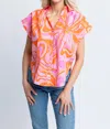 Karlie Floral Button Cap Sleeve Top In Pink In Pink