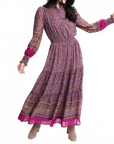 Karlie Floral Chiffon Metallic Maxi Dress In Purple