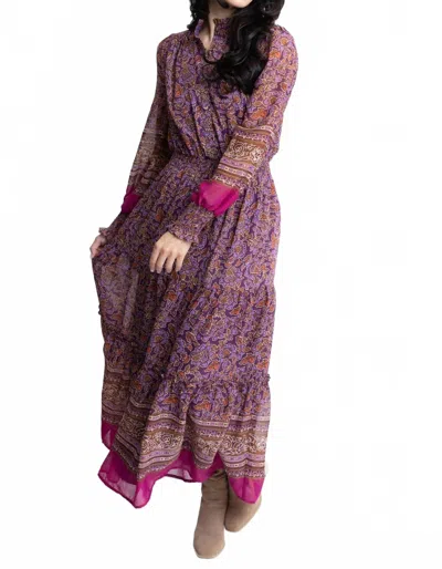 Karlie Floral Chiffon Metallic Thread Maxi Dress In Purple In Multi