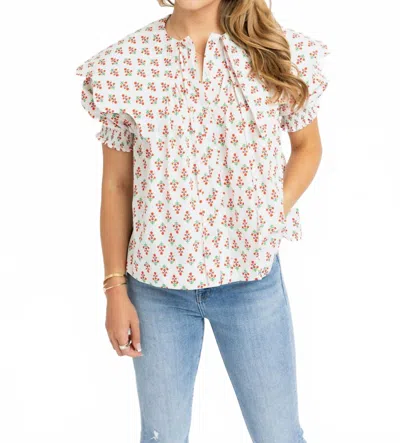 Karlie Floral Collar Button Top In Ivory In Multi