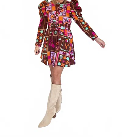 Karlie Floral Frame Puff Sleeve Shirt Dress In Brown