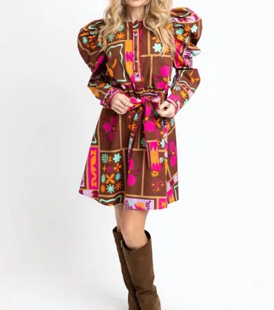 Karlie Floral Frame Shirt Dress In Brown