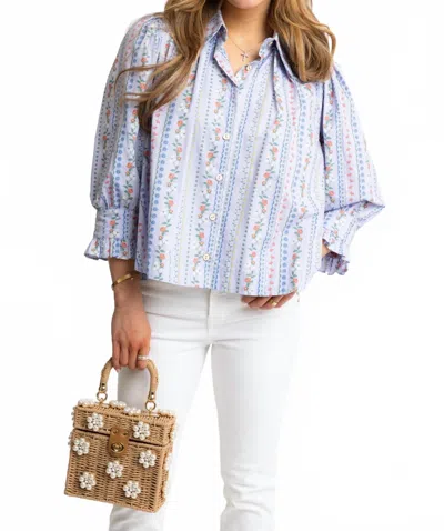 Karlie Floral French Vine Button-up Top With Ruffle Sleeve In Multi