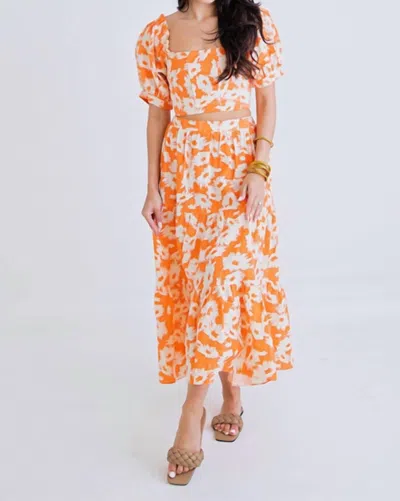 Karlie Floral Midi Skirt In Orange