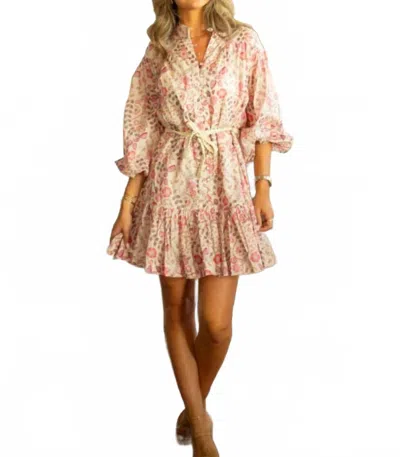 Karlie Floral Paris Button Down Dress With Braid Tie In Pink In Multi