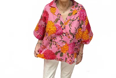 Karlie Floral Poplin Button Up Top In Multicolor In Pink