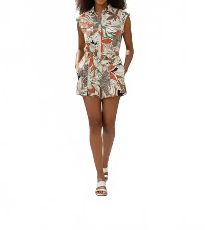 Karlie Floral Poplin Utility Romper In Brown