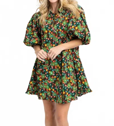 Karlie Floral Puff Sleeve Pocket Dress In Ashwood Brown In Multi