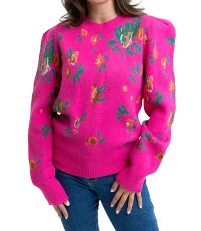 Karlie Floral Puff Sleeve Sweater In Pink
