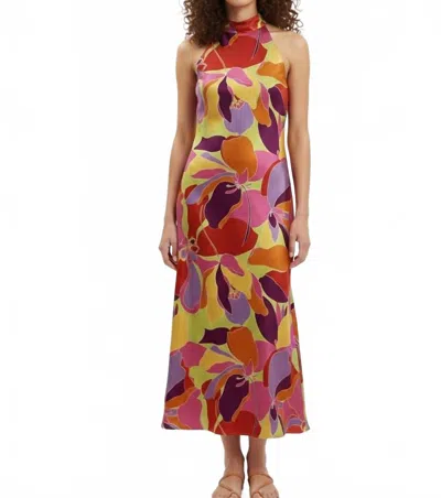 Karlie Floral Satin Mock Halter Maxi Dress In Multi