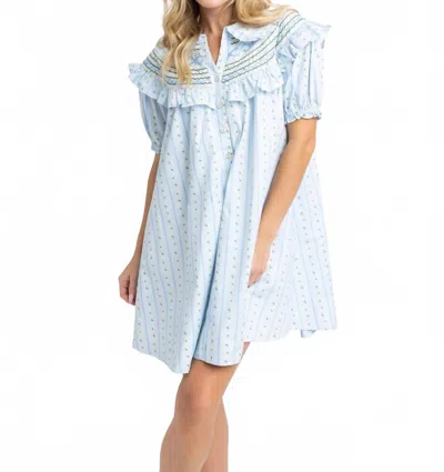 Karlie Floral Stripe Peter Pan Stitch Dress In Blue