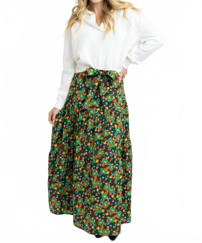 KARLIE FLORAL TIE MAXI SKIRT IN BROWN