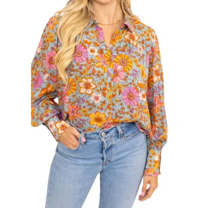 Karlie Floral Vintage Ruffle Collar Top In Retro Floral In Multi