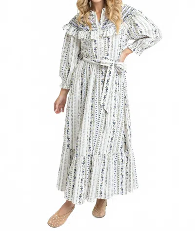 Karlie French Floral Peter Pan Collar Embroidered Maxi Dress In Olive In White