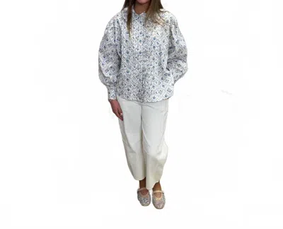 Karlie French Floral Pleat Ruffle Top In White