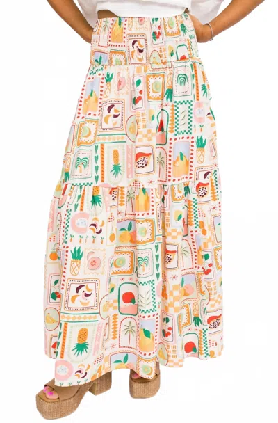 Karlie Fruit Basket Maxi Skirt In Ivory Multi