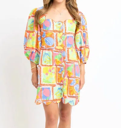 Karlie Fruit Gauze Scallop Dress In Lime In Green