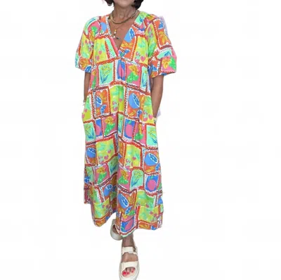 Karlie Fruit Gauze V-neck Maxi Dress In Lime In Multi
