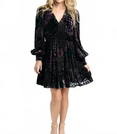 Karlie Geo Velvet Burn-out Tier Dress In Black