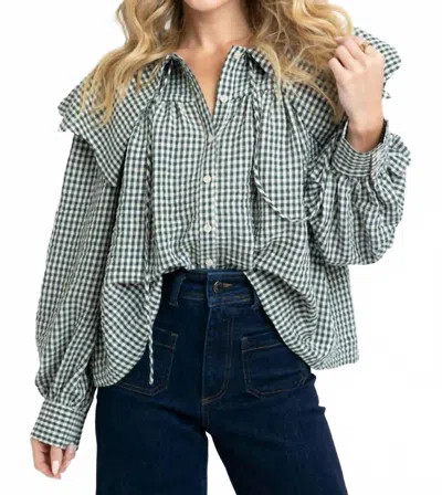 Karlie Gingham Peter Pan Collar Top In Green