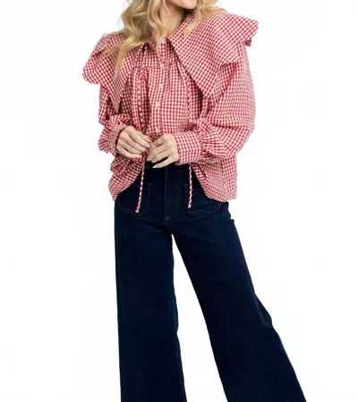 Karlie Gingham Poplin Top In Red In Pink