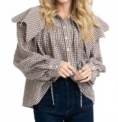 Karlie Haven Gingham Poplin Top In Brown