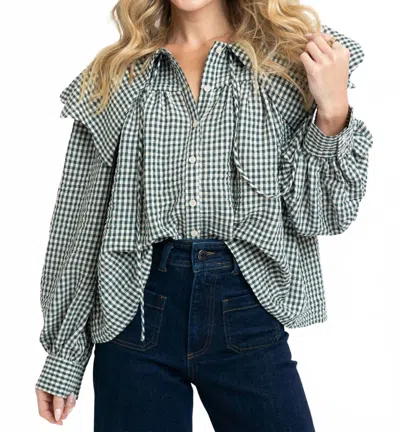Karlie Haven Gingham Poplin Top In Hunter Green