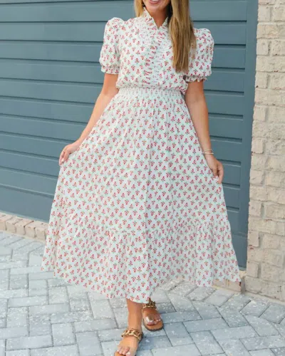 Karlie High Collar Floral Maxi Dress In White Multi