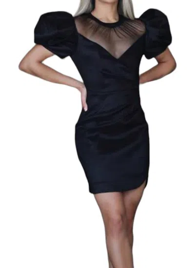 Karlie Illusion High Neck Short Sleeves Dress In Black