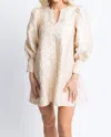 Karlie Jacquard Puff Sleeve V-neck Mini Dress In Light Pink/ivory In Neutral