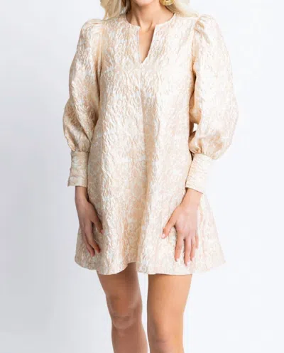 Karlie Jacquard Puff Sleeve V-neck Mini Dress In Light Pink/ivory In Neutral