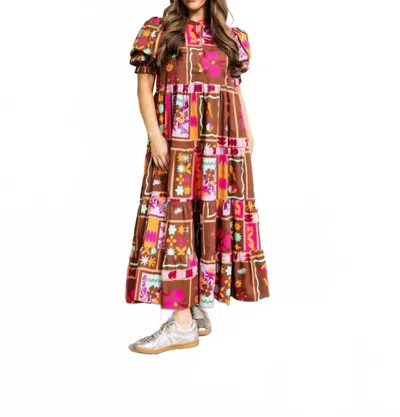 Karlie Kiki Tiered Brown Floral Frame Maxi Dress In Multi