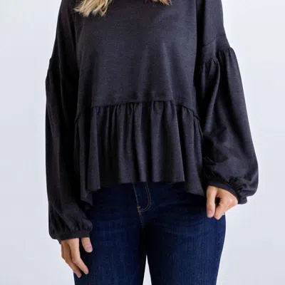 Karlie Knit Oversize Top In Charcoal In Blue