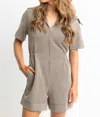 Karlie Knit Zip Novelety Romper In Taupe In Grey
