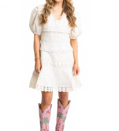 Karlie Lace Trim V-neck Dress In White