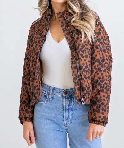 Karlie Leopard Cord Puffer Jacket In Brown