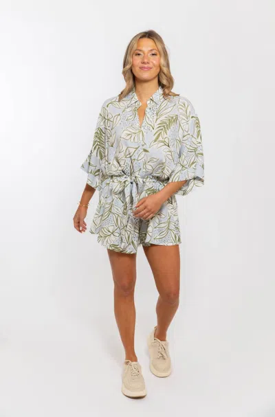 Karlie Linen Button Romper In Palm In White