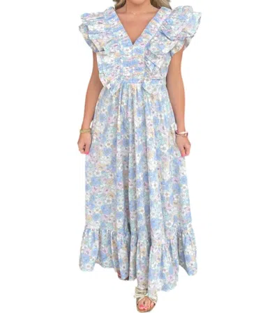 Karlie London Floral Vneck Maxi Dress In Blue