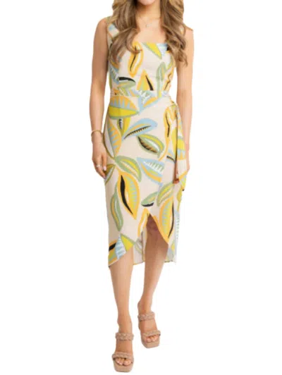KARLIE MAYA WRAP MIDI DRESS IN YELLOW MULTI
