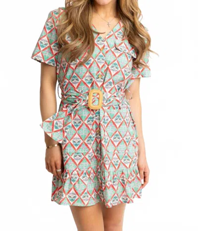 Karlie Mod Floral Pocket Mini Dress In Green